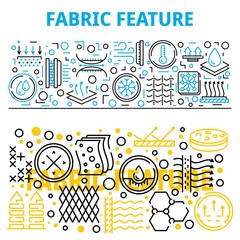 Fabric feature breathable banner set. Outline set of fabric feature breathable vector banner for web design