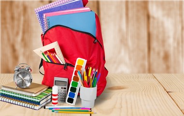 Blue School Backpack  on   background.