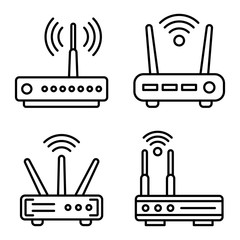 Router icons set. Outline set of router vector icons for web design isolated on white background