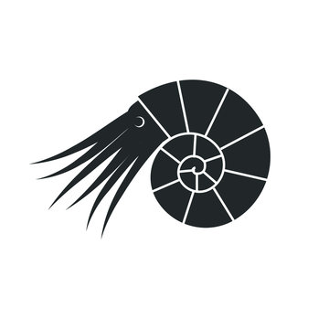 recommend clip art: Vector flat black ammonite silhouette logo with tentacles and eyes isolated on white background