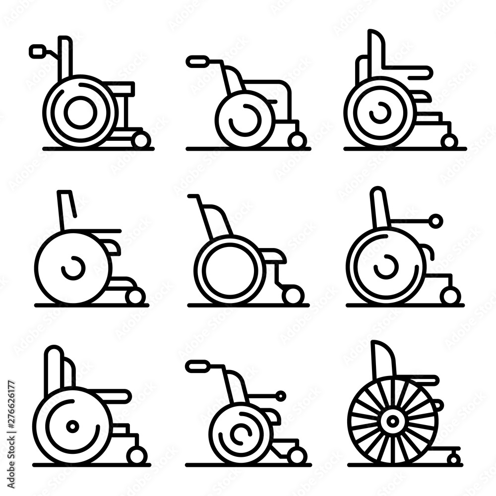 Wall mural wheelchair icons set. outline set of wheelchair vector icons for web design isolated on white backgr