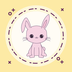 cute rabbit animal with frame circular