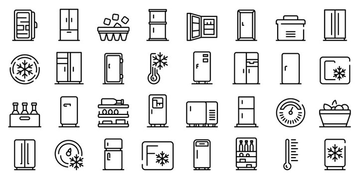 Fridge icons set. Outline set of fridge vector icons for web design isolated on white background