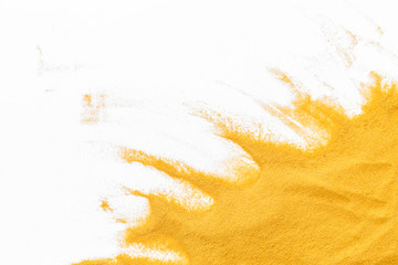 Abstract pattern with yellow sand texture on white background top view mock up