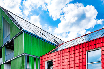 Obraz premium New construction with roof solar panels