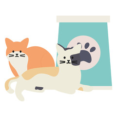 cute cats mascots with paper bag food