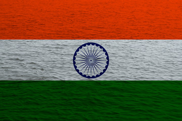 india state flag superimposed on texture of water, sea, concept of country's water resources