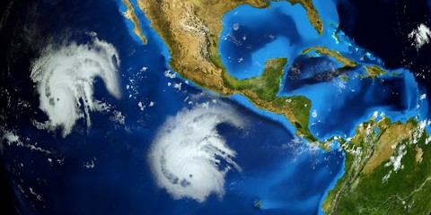Extremely detailed and realistic high resolution 3d illustration of Hurricane Barbara next to the US East coast. Shot from space. Elements of this image are furnished by Nasa.