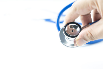 Hand of female holding stethoscope in the hand, copy space for text