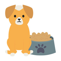 little dog adorable with dish food