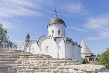 White stone church from the fortress wall.