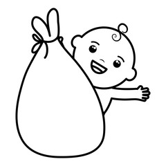 cute little baby boy in bag hanging