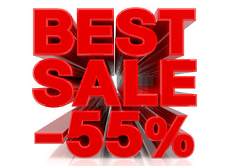BEST SALE -55% word collection on white background 3d rendering