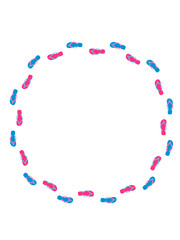 Obraz premium kreis muster bunte flip flops gehen laufen weg fußabdrücke clipart sommer sandalen 2 schuhe paar füße anziehen urlaub ferien strand meer hausschuhe barfuß typisch deutsch