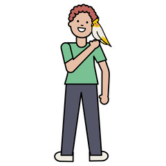 young man with little bird adorable