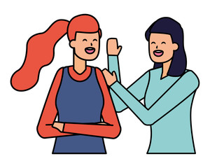 two women characters portrait on white background