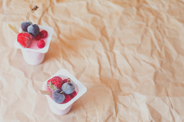 Homemade fresh yoghurt. Healthy sweet dessert