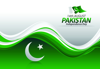 Vector green color Flat design, Illustration of Pakistan Icons and Flag. 14th August Pakistan Independence Day concept.