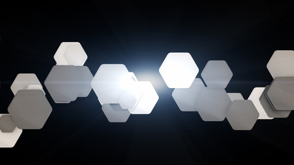 3d render abstract empty space black white and gray, technical geometric hexagons as background.
