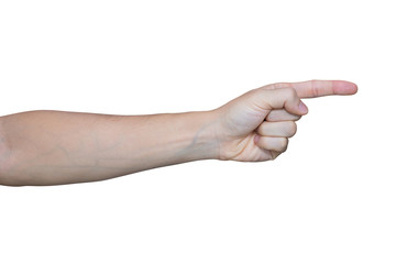 Man hand showing one fingers isolated on white background with clipping path.