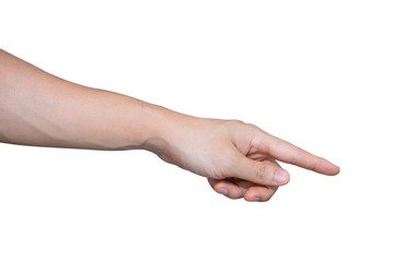 Man hand touching isolated on white background with clipping path.