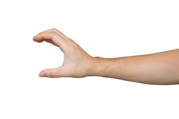 Man hand holding isolated on white background with clipping path.