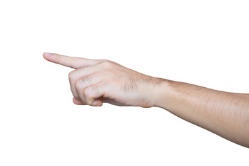 Man hand touching isolated on white background with clipping path.