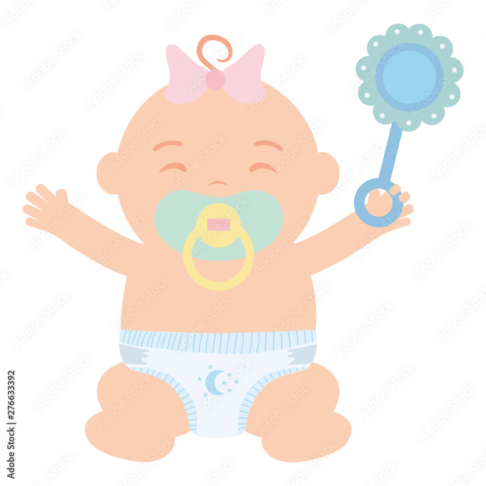 Wall mural cute little baby girl with maracas