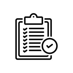 Black line icon for verfication of delivery list clipboard