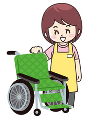 介護士の女性と車椅子