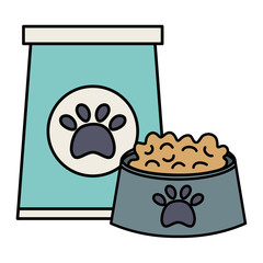 plastic dish with food and bag care mascot