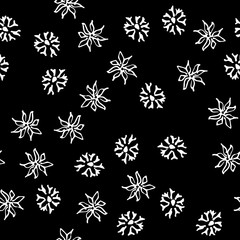 Chamomile vector seamless pattern in sketch style. Seamless floral design. Vector floral print. Abstract flower pattern. Modern design. Hand drawn illustration isolated on black background