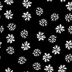 Chamomile vector seamless pattern in sketch style. Seamless floral design. Vector floral print. Abstract flower pattern. Modern design. Hand drawn illustration isolated on black background