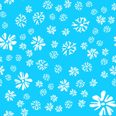 Chamomile vector seamless pattern in sketch style. Seamless floral design. Vector floral print. Abstract flower pattern. Modern design. Hand drawn illustration isolated on blue background