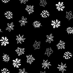 Chamomile vector seamless pattern in sketch style. Seamless floral design. Vector floral print. Abstract flower pattern. Modern design. Hand drawn illustration isolated on black background