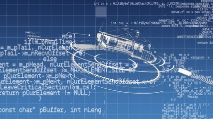 Digital 3D model of a house with program codes - Powered by Adobe