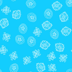 Outline doodle seamless flowers in line art style on blue background. Outline floral seamless pattern. Cute simple design. Hand drawn style pattern. Vector illustration art