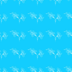 Hand drawn seamless outline simple flowers for wallpaper design. Vector hand drawn pattern. Seamless floral pattern. Vector line design. White background. Daisy flower drawing