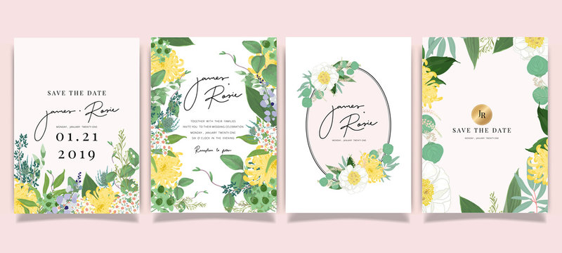 Summer Flower Wedding Invitation set, floral invite thank you, rsvp modern card Design in Pink peony and white  floral with leaf greenery  branches decorative Vector elegant rustic template
