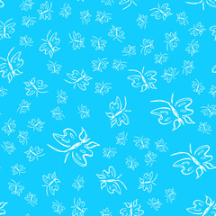 Butterfly seamless outline vector in line art style on blue background. Line art butterfly. Cartoon animals. Simple design seamless pattern. Exotic wallpaper. Abstract pattern
