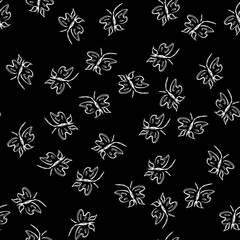 Butterfly seamless outline vector in line art style on black background. Line art butterfly. Cartoon animals. Simple design seamless pattern. Exotic wallpaper. Abstract pattern