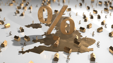 UK apartment building construction growth property price housing wealth gap - Conceptual 3D illustration render