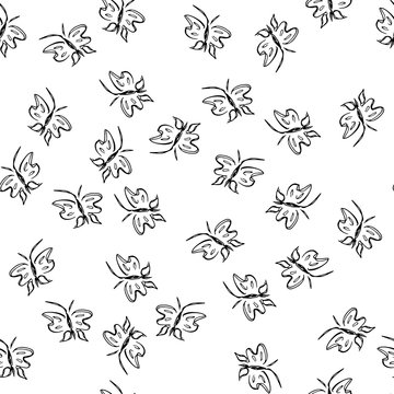 Butterfly seamless outline vector in line art style on white background. Line art butterfly. Cartoon animals. Simple design seamless pattern. Exotic wallpaper. Abstract pattern