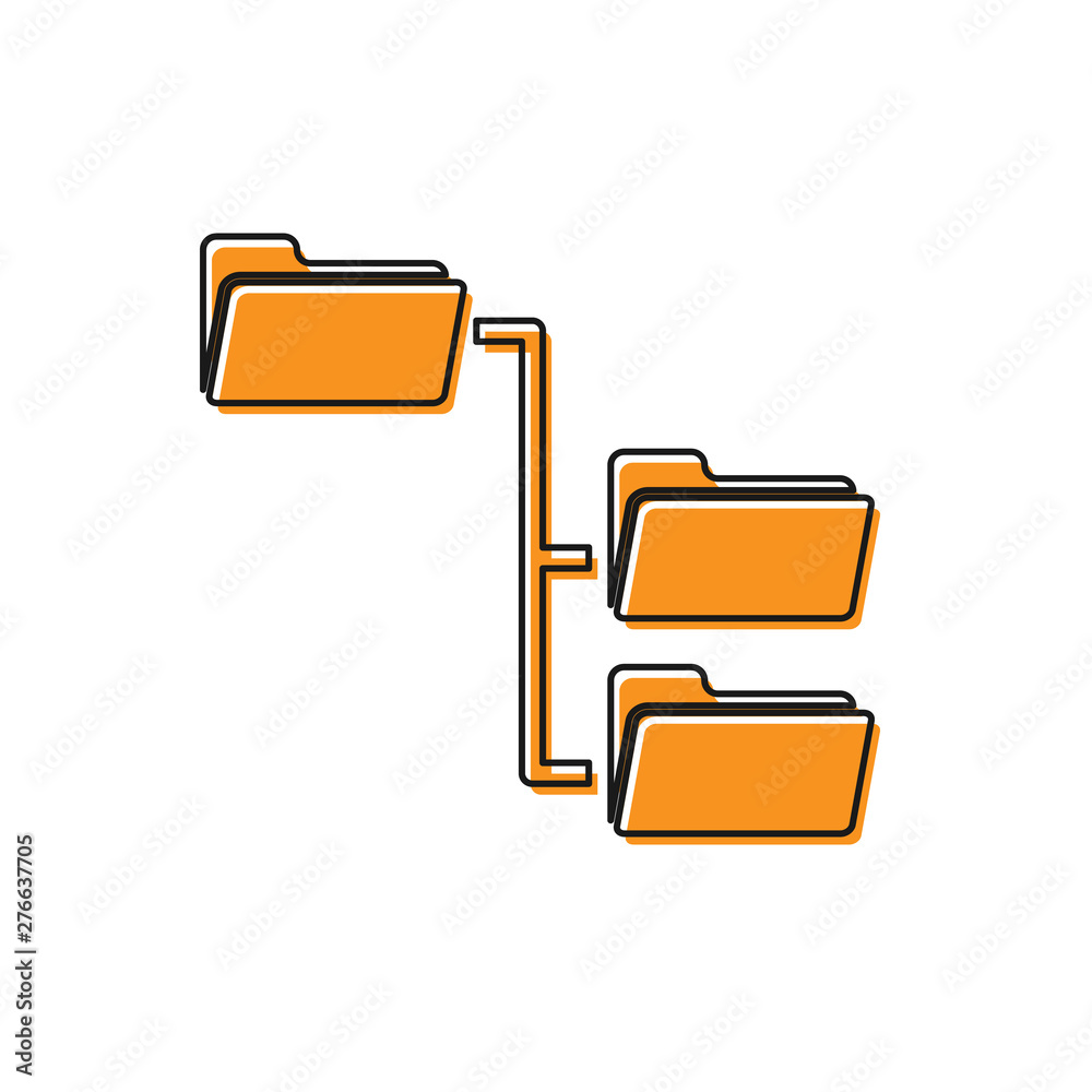 Poster orange folder tree icon isolated on white background. computer network file folder organization stru