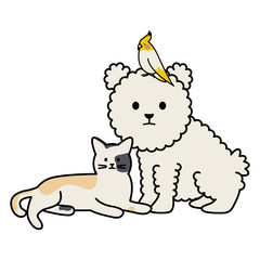 cute cat and dog with bird mascots adorables characters