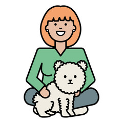 young woman with little dog adorable mascot