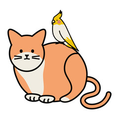 Obraz premium cute cat and bird mascots adorables characters