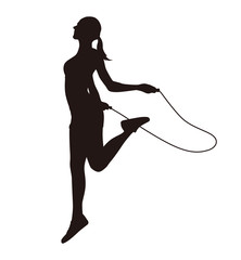 Silhouette Of Woman Exercising Fitness Jumping Rope