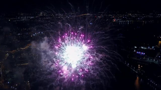July 4th fireworks drone footage Baltimore Inner Harbor.