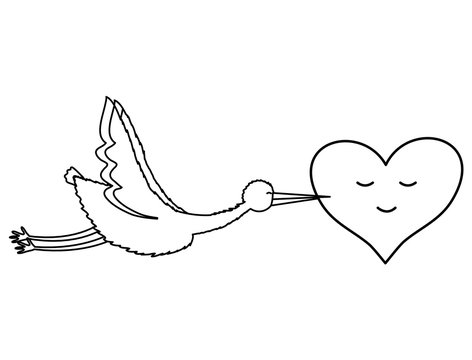 stork bird flying with heart kawaii